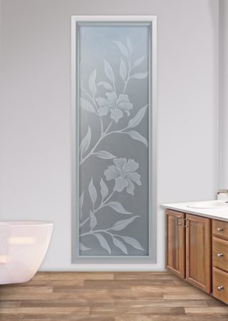 Window with a sandblast Frosted Glass Tropical Design Custom-Designed Decorative Etched Glass