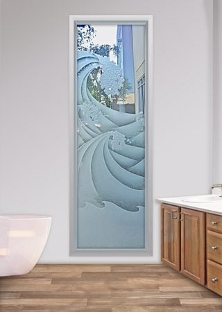 Window with a sandblast Frosted Glass Oceanic Design Custom-Designed Decorative Etched Glass