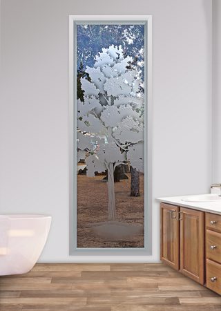 Window with a Frosted Glass Maple Tree Design for Semi-Private by Sans Soucie Art Glass