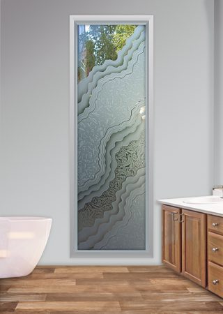 Window with a sandblast Frosted Glass Abstract Design Custom-Designed Decorative Etched Glass