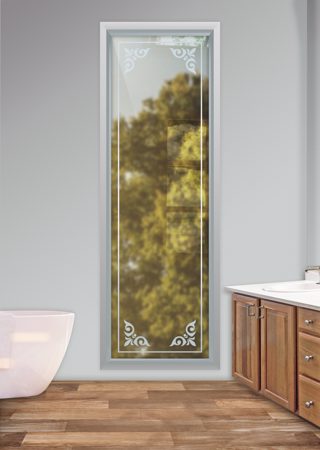 Window featuring a Frosted Glass Borders Design Sandblast Etched Glass Promenade Border Design by Sans Soucie