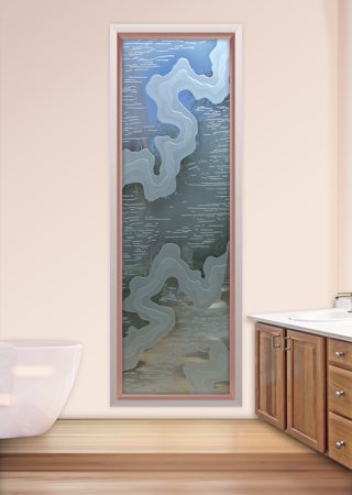Window with a Frosted Glass Streams Abstract Design for Semi-Private by Sans Soucie Art Glass