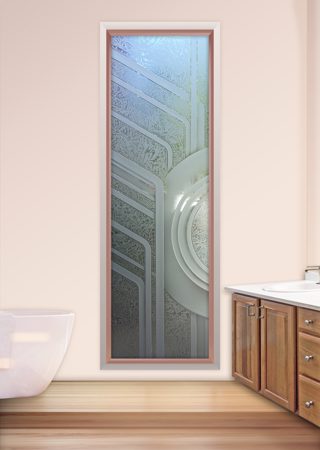 Window with a Frosted Glass Sun Odyssey Curved Geometric Design for Semi-Private by Sans Soucie Art Glass