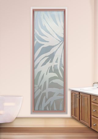 Window featuring a Frosted Glass Tropical Design Sandblast Etched Glass Tropical Breeze Design by Sans Soucie