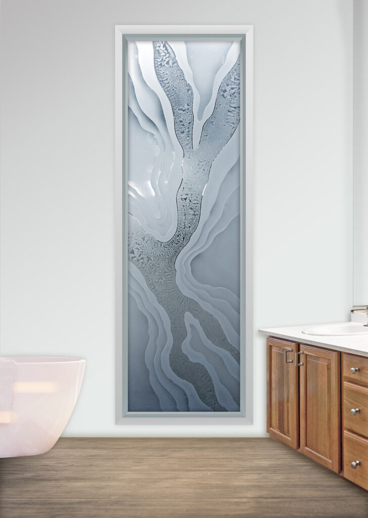 Semi-private bathroom window with Abstract Liquid design