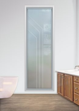 Window with a Frosted Glass Angled Pinstripe Geometric Design for Private by Sans Soucie Art Glass