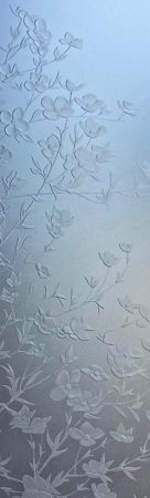Door Glass Insert with a sandblast Frosted Glass Floral Design Custom-Designed Decorative Etched Glass