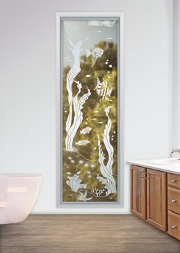 Handmade Sandblasted Frosted Glass Window for Not Private Featuring a Oceanic Design Aquarium Fish by Sans Soucie
