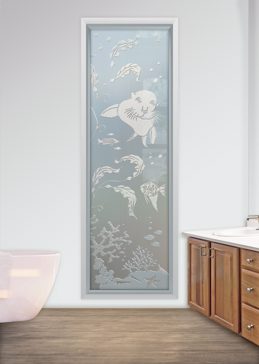 Art Glass Window Featuring Sandblast Frosted Glass by Sans Soucie for Private with Oceanic Aquarium Sea Lion Design
