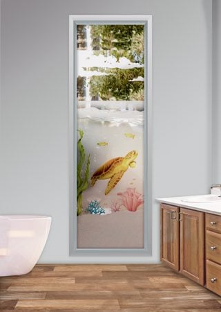 Window with Frosted Glass Oceanic Aquarium Sea Turtle Design by Sans Soucie