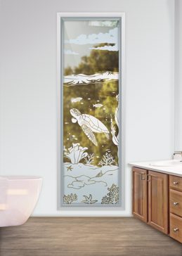 Window with Frosted Glass Oceanic Aquarium Sea Turtle Design by Sans Soucie