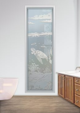 Window with Frosted Glass Oceanic Aquarium Sea Turtle Design by Sans Soucie