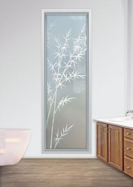 Window with a Frosted Glass Bamboo Forest Asian Design for Private by Sans Soucie Art Glass