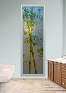 Window with Frosted Glass Asian Bamboo Shoots Design by Sans Soucie