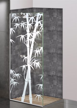 Shower Partition with Frosted Glass Asian Bamboo Shoots Design by Sans Soucie