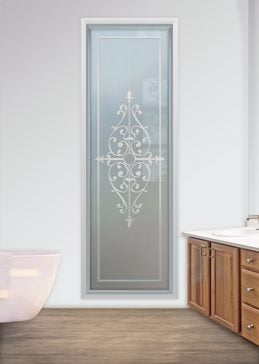 Window with Frosted Glass Wrought Iron Barcelona Design by Sans Soucie