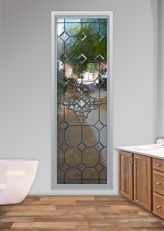 Window with a sandblast Frosted Glass Traditional Design Custom-Designed Decorative Etched Glass