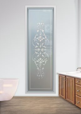 Art Glass Window Featuring Sandblast Frosted Glass by Sans Soucie for Private with Traditional Bordeaux Design