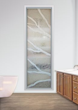 Art Glass Window Featuring Sandblast Frosted Glass by Sans Soucie for Semi-Private with Trees Tree Branches Design