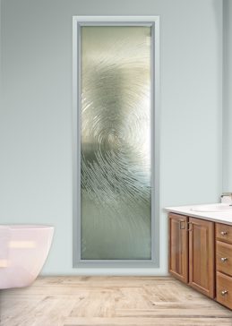 Handcrafted Etched Glass Window by Sans Soucie Art Glass with Custom Oceanic Design Called Cast Swirls II - Cast Glass CGI Oceanwave Exterior Creating Semi-Private