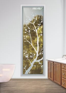 Window with Frosted Glass Asian Cherry Blossom Design by Sans Soucie