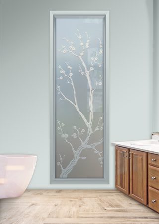 Window with Frosted Glass Asian Cherry Blossom Design by Sans Soucie