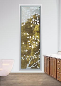 Not Private Window with Sandblast Etched Glass Art by Sans Soucie Featuring Cherry Tree Asian Design
