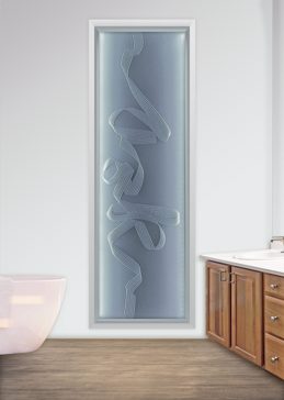 Art Glass Window Featuring Sandblast Frosted Glass by Sans Soucie for Private with Geometric Cords Design