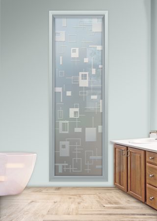 Window with a Frosted Glass Cross Bars Geometric Design for Semi-Private by Sans Soucie Art Glass
