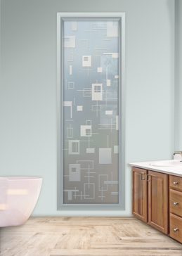 Window with a Frosted Glass Cross Bars Geometric Design for Private by Sans Soucie Art Glass