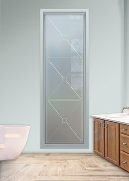 Art Glass Window Featuring Sandblast Frosted Glass by Sans Soucie for Private with Geometric Cross Hatch Design