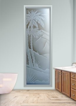 Window with a Frosted Glass Date Palm III Palm Trees Design for Private by Sans Soucie Art Glass