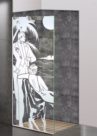 Shower Partition with sandblast Frosted Glass Design Art Glass Featuring Sandblast Etched Glass by Sans Soucie