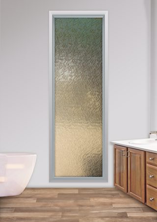 Window showcasing a Frosted Glass Patterns Design with Sandblast Etched Glass Art by Sans Soucie Delta Frost Design
