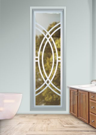 Window with a sandblast Frosted Glass Geometric Design Custom-Designed Decorative Etched Glass