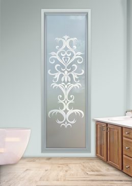 Window with Frosted Glass Traditional Demure Scrolls Design by Sans Soucie