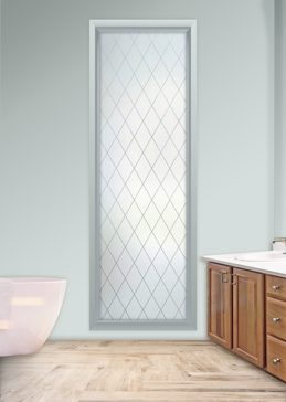 Window with a Frosted Glass Diamond Grid Patterns Design for Private by Sans Soucie Art Glass