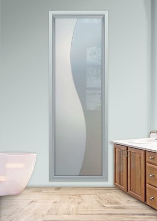 Window featuring a Frosted Glass Geometric Design Sandblast Etched Glass Divise Design by Sans Soucie