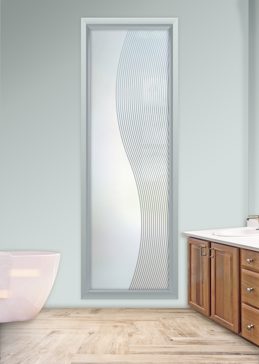Art Glass Window Featuring Sandblast Frosted Glass by Sans Soucie for Private with Geometric Divise Stripes Design