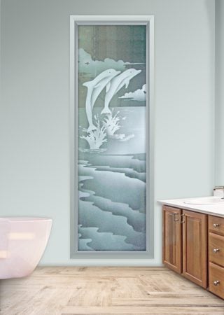 Window with a sandblast Frosted Glass Oceanic Design Custom-Designed Decorative Etched Glass