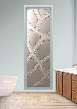 Window with a sandblast Frosted Glass Geometric Design Custom-Designed Decorative Etched Glass