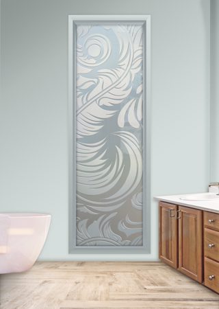 Window with Frosted Glass Abstract Feathers Design by Sans Soucie