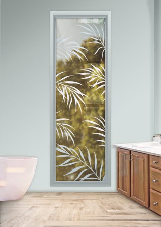 Window with a sandblast Frosted Glass Tropical Design Custom-Designed Decorative Etched Glass
