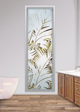 Handmade Sandblasted Frosted Glass Window for Not Private Featuring a Tropical Design Fronds by Sans Soucie