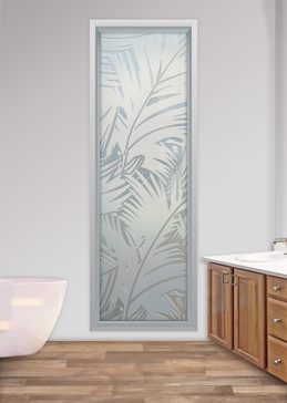 Handmade Sandblasted Frosted Glass Window for Private Featuring a Tropical Design Fronds by Sans Soucie