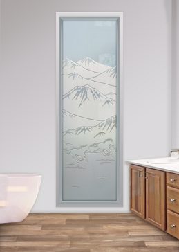 Handmade Sandblasted Frosted Glass Window for Private Featuring a Western Design Galloping in the Vistas by Sans Soucie