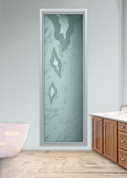 Private Window with Sandblast Etched Glass Art by Sans Soucie Featuring Glacier Abstract Design