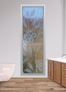 Window with Frosted Glass Tropical Hibiscus II Design by Sans Soucie