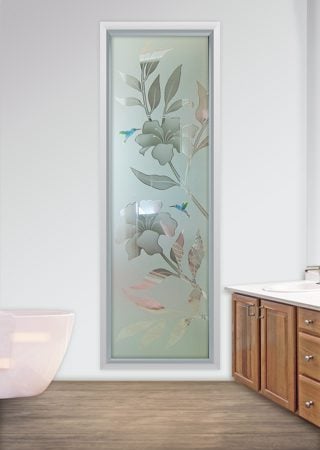 Window with a sandblast Frosted Glass Tropical Design Custom-Designed Decorative Etched Glass