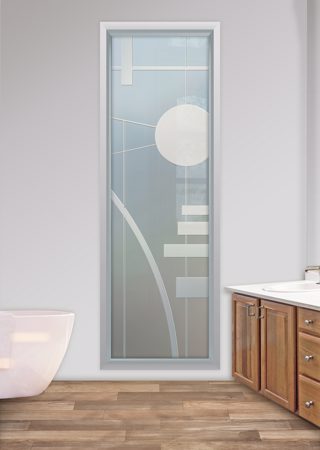 Window featuring Frosted Glass Design Etched Glass by Sans Soucie Art Glass with Custom Geometric Design Interval